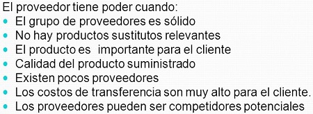poder de negociacion de proveedores